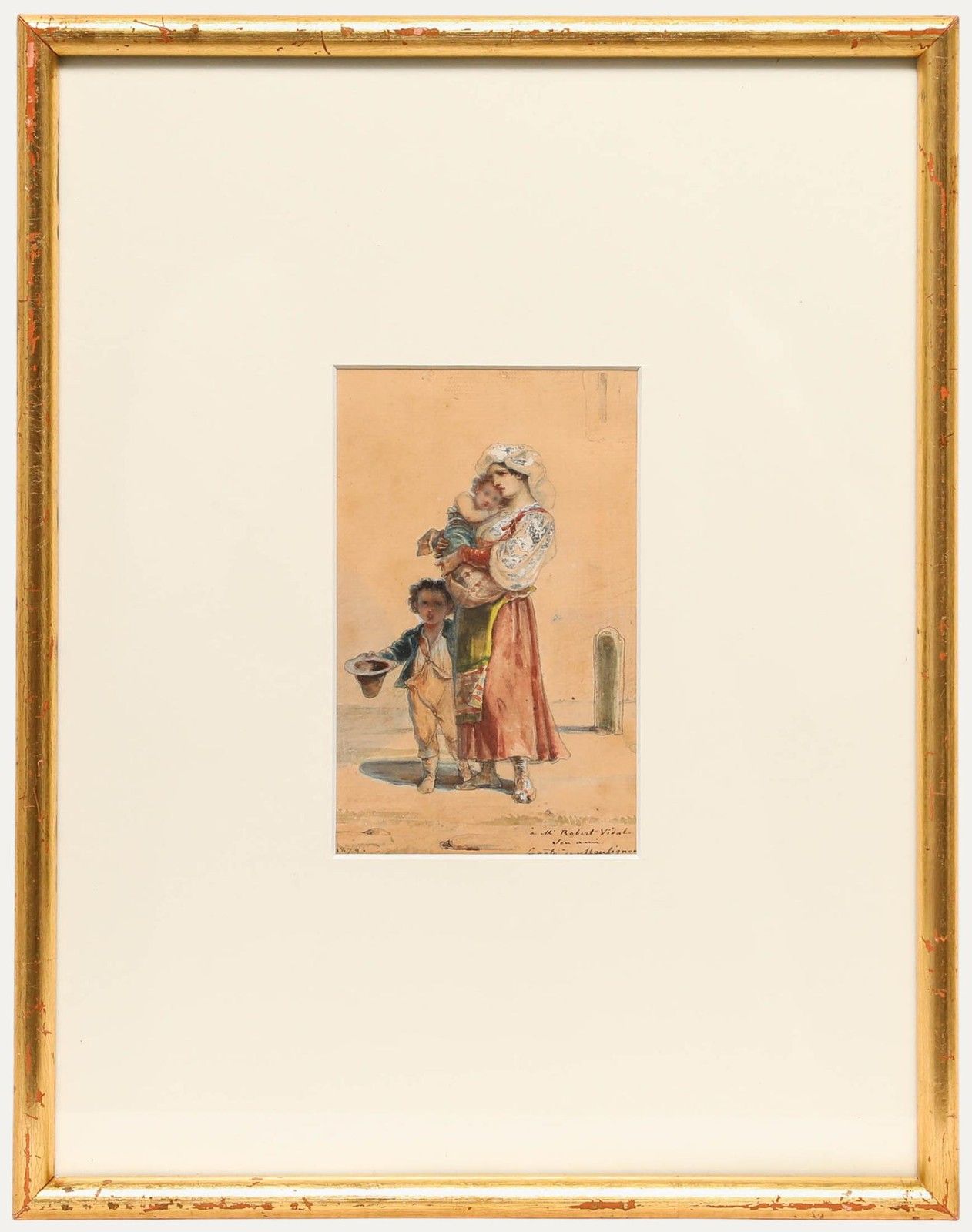 Léopold De Moulignon (1821 1897) 1879 Watercolour, Peasant Family