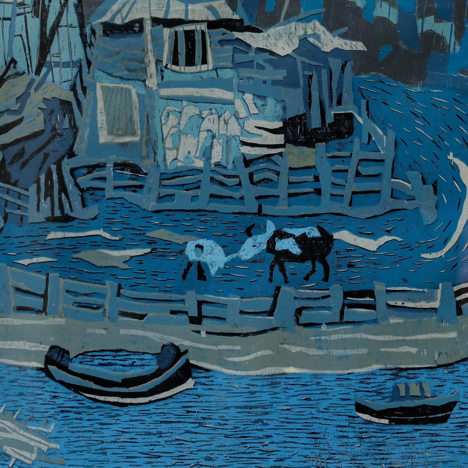 Shiwei Zhu 1995 Woodblock, Lakeside photo Art