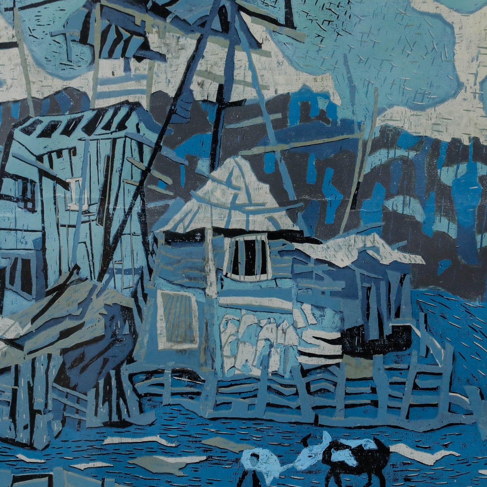 Shiwei Zhu 1995 Woodblock, Lakeside photo 395.0