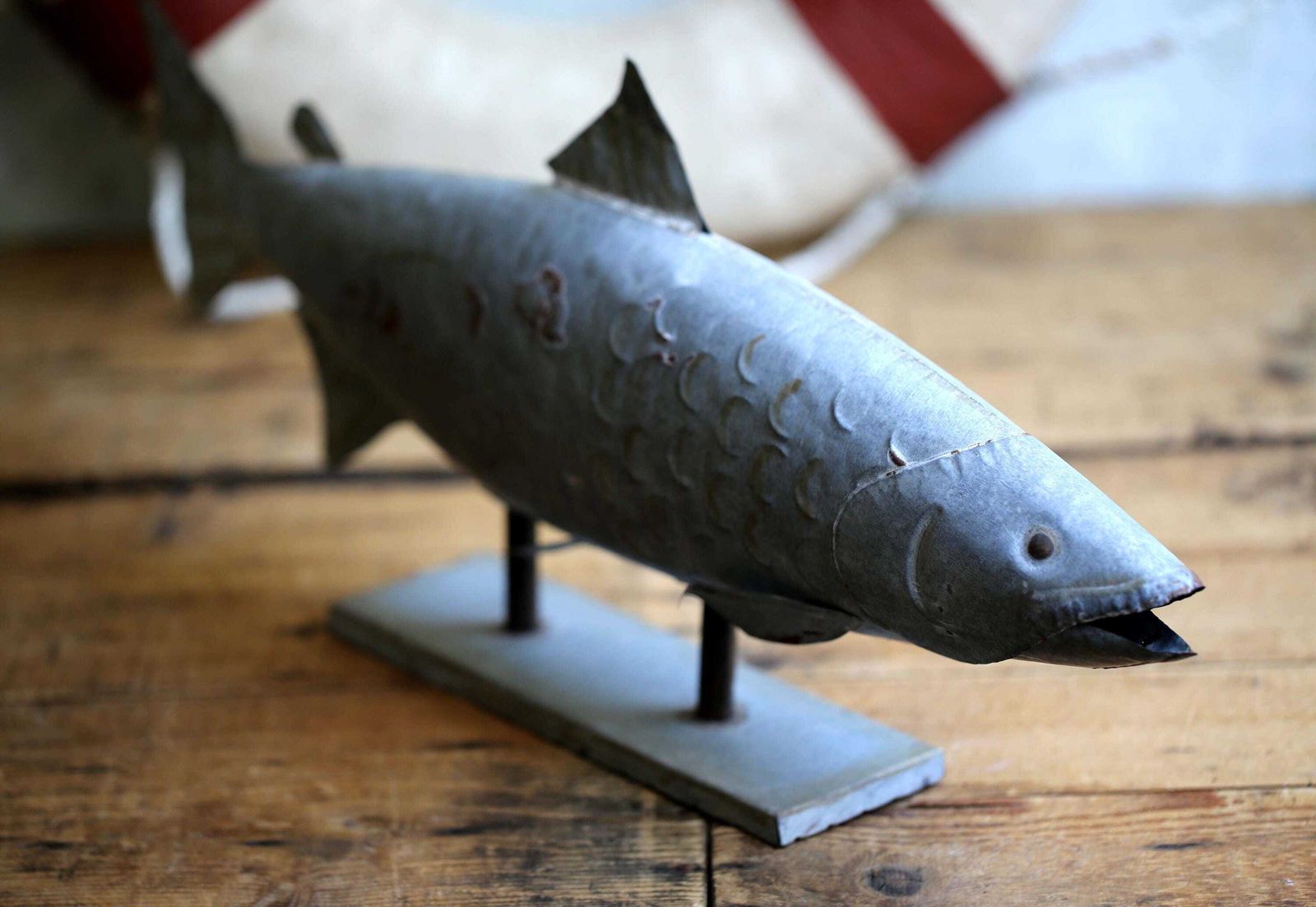 Large Zinc Fish Vintage Metal Model Art Statue With Stand photo furniture