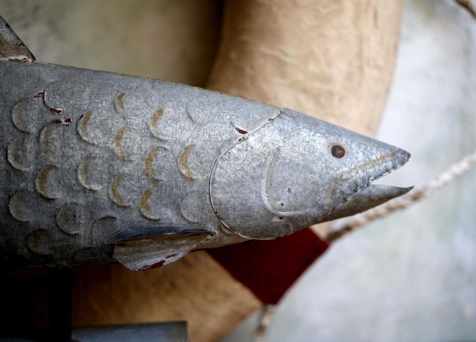 Large Zinc Fish Vintage Metal Model Art Statue With Stand photo 205.0