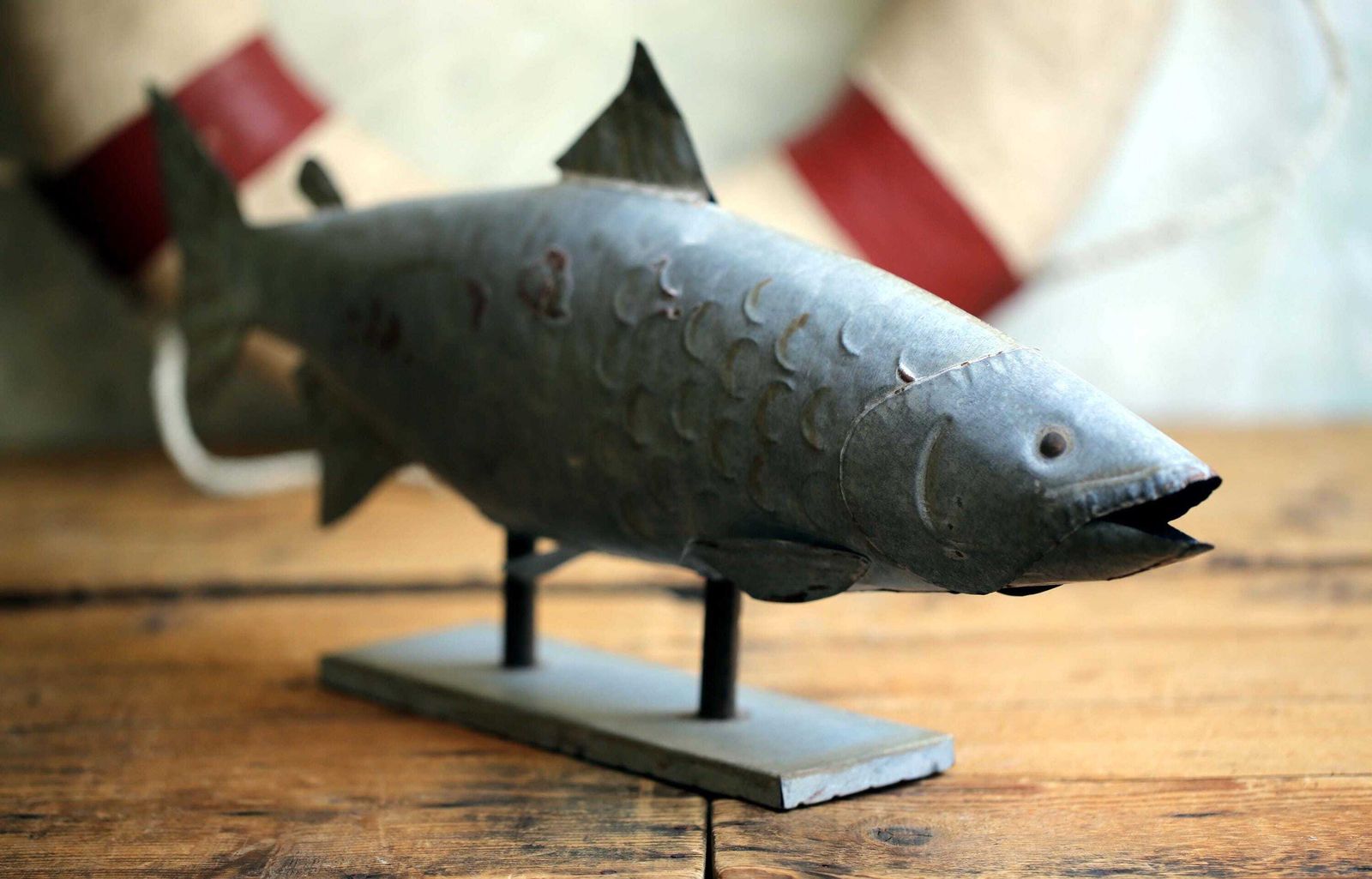 photo for sale Large Zinc Fish Vintage Metal Model Art Statue With Stand