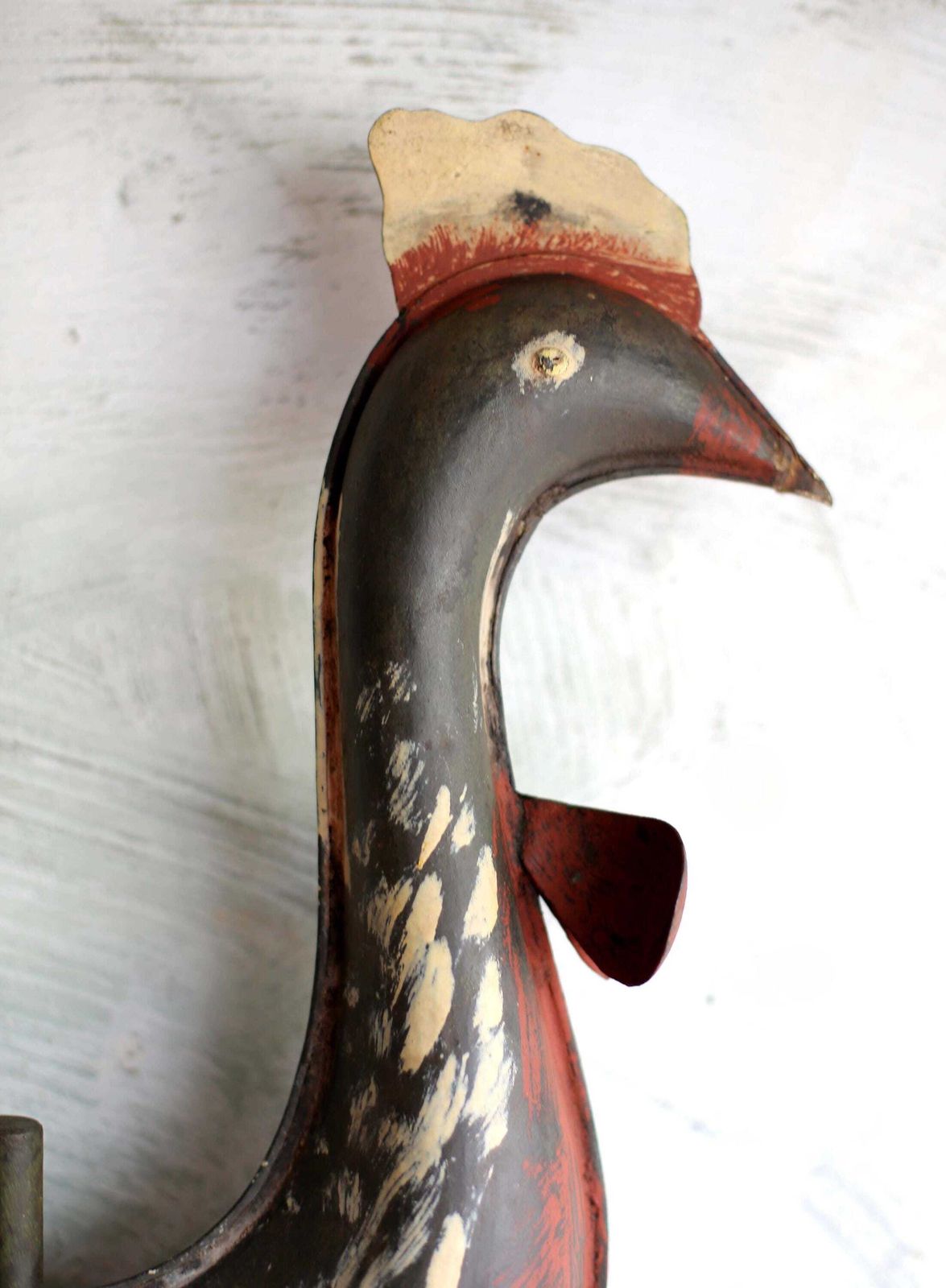 Antique Primitive Cockerel Weather Vane Early French Painted Tin Rooster Roof Ornament Folk Art photo buy
