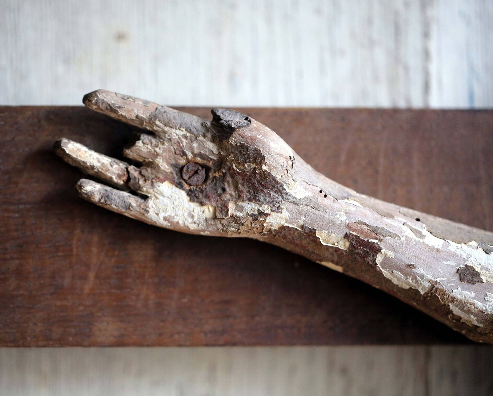 Antique Polychrome Christ Figure Carved Wooden Crucifix Romanesque Style photo Art