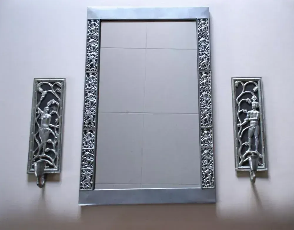 photo furniture Swedish Grace Period Mirror And Candleholder Sconces In Pewter By David Wretling, 1920s, Set Of 3