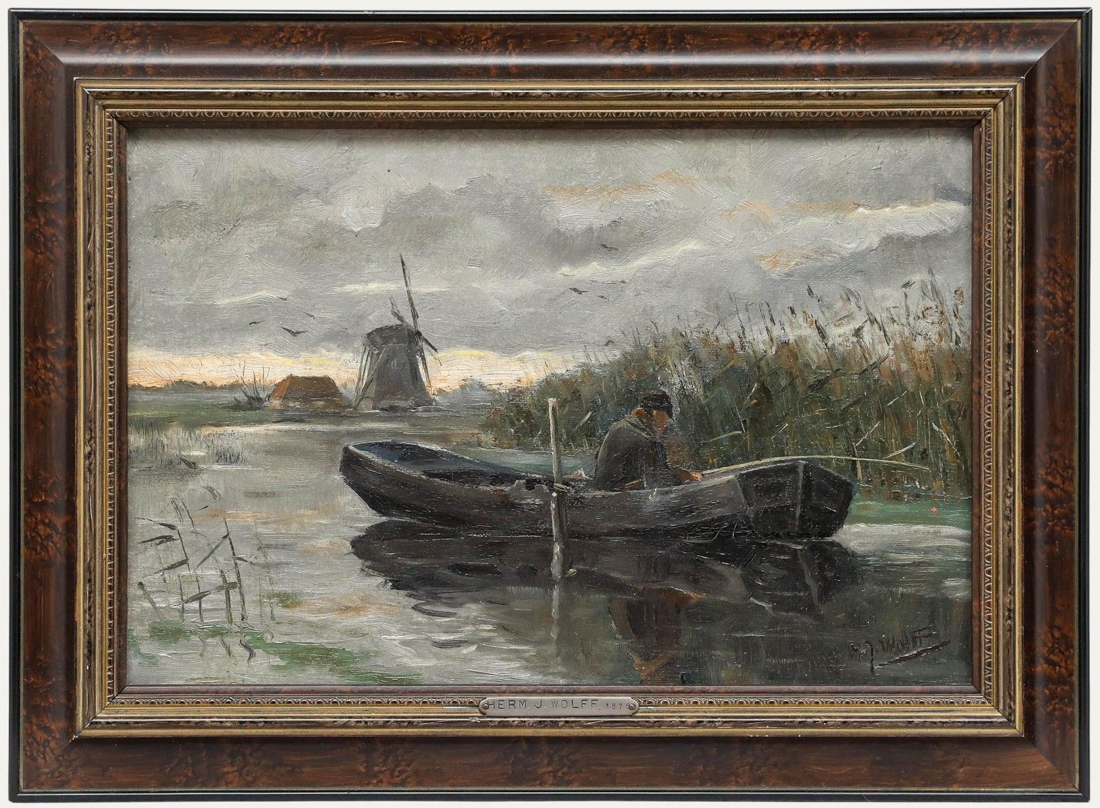 H.J. Wolff (B.1876) Dutch School Early 20th Century Oil, Fishing On The River