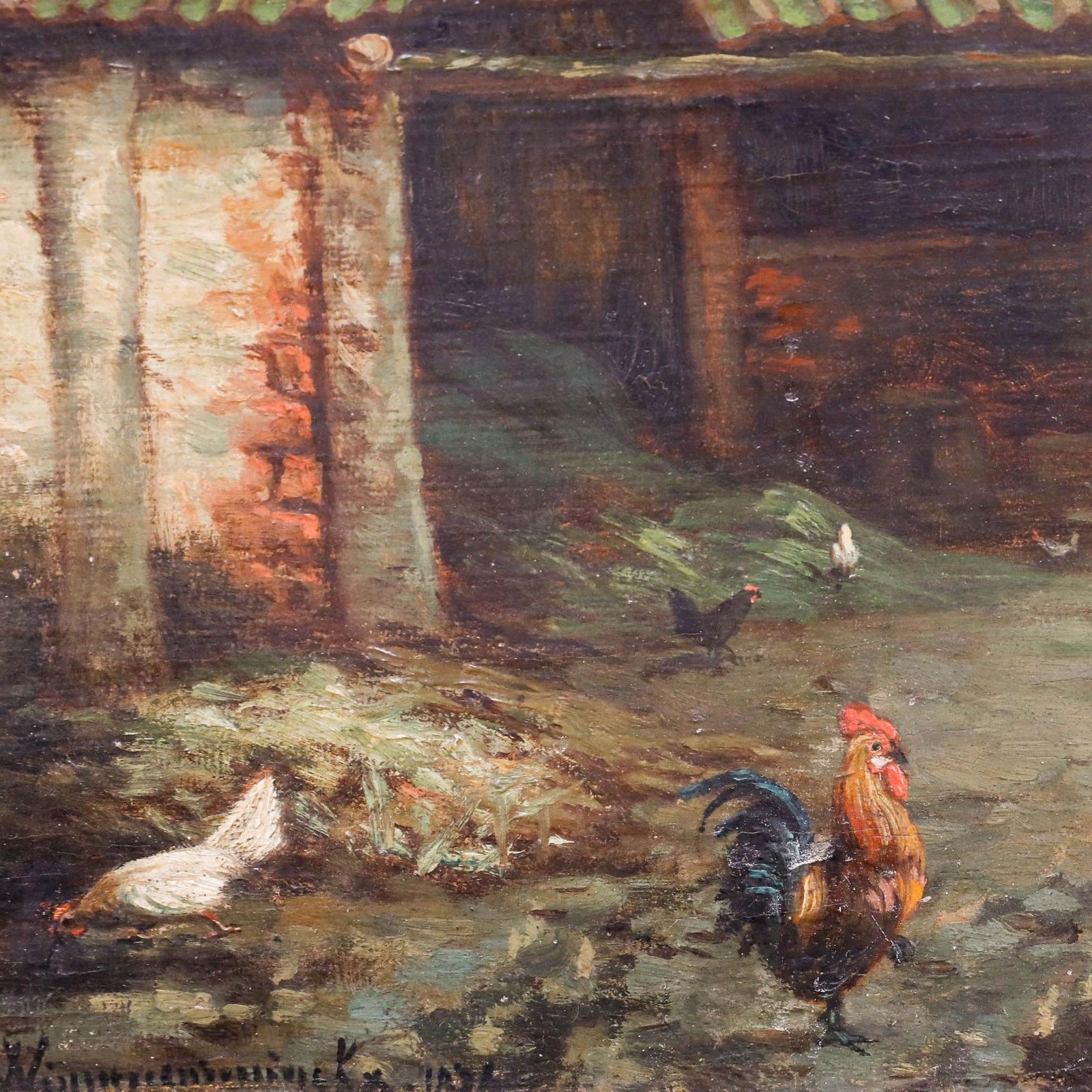 Late 19th Century Oil Quiet At The Farm photo Art