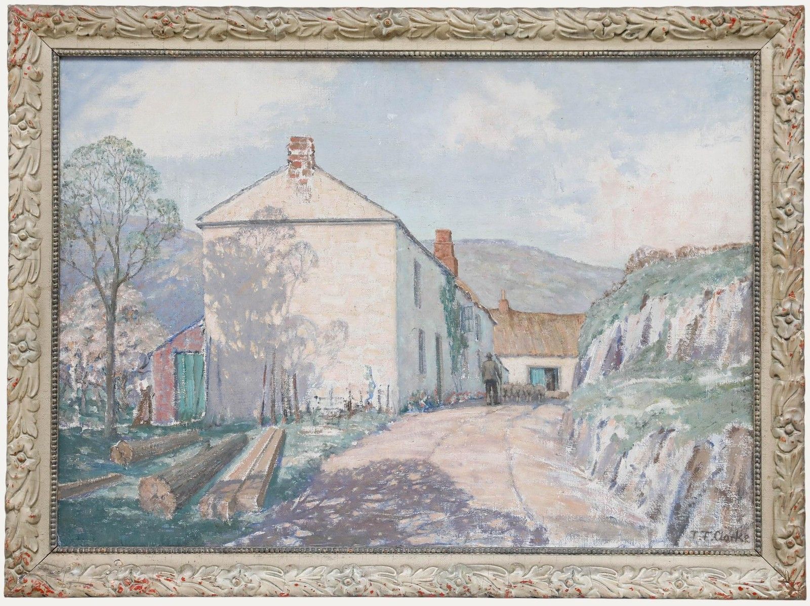 Thomas Flowerday Clarke (1877 1953) Oil, An Early Morning In Spring, Coombe