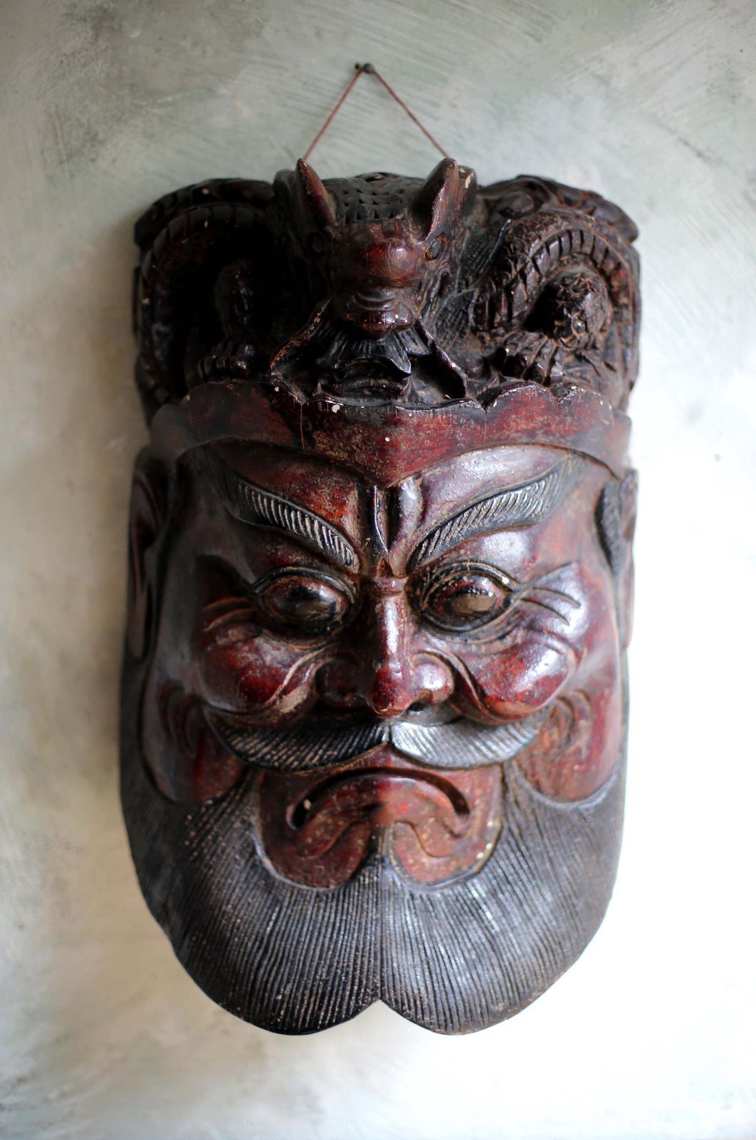 Huge Antique Wooden Mask Thai Bearded Man Face Folk Art Wall Hanging photo furniture