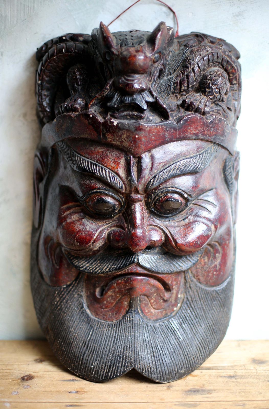 photo furniture Huge Antique Wooden Mask Thai Bearded Man Face Folk Art Wall Hanging