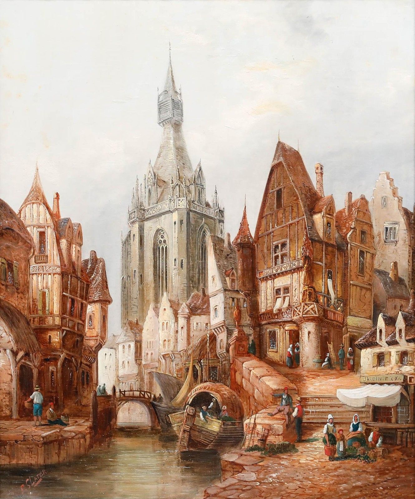 P. Slater  Continental School 19th Century Oil, View Of The Cathedral photo furniture