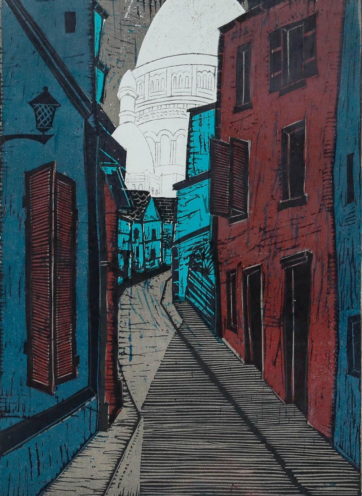 Katja M. Sorg (1921 2020) 1964 Woodcut, Sacre Coeur, Montmartre photo furniture