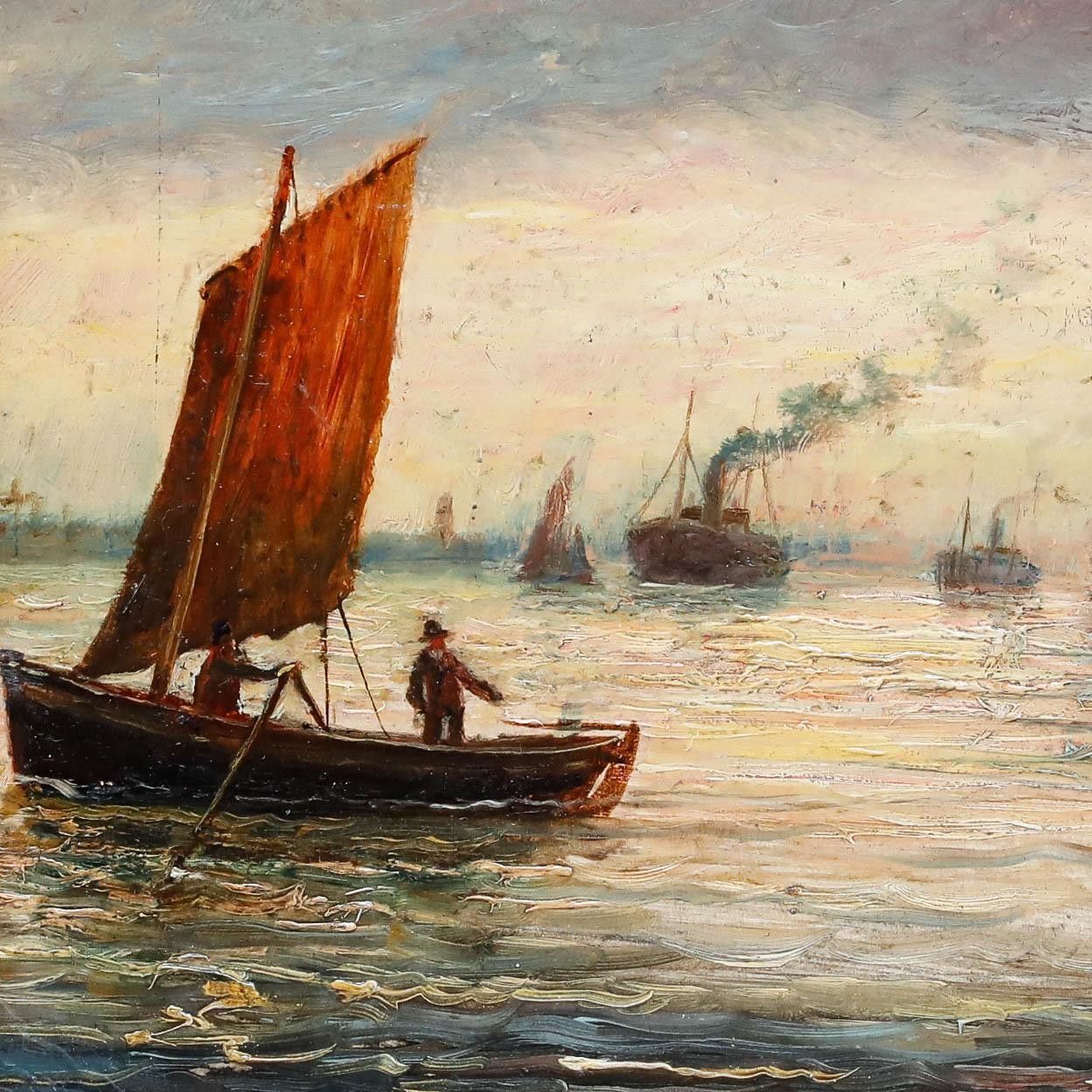 Framed Late 19th Century Oil Shipping Off A Coastline photo Art