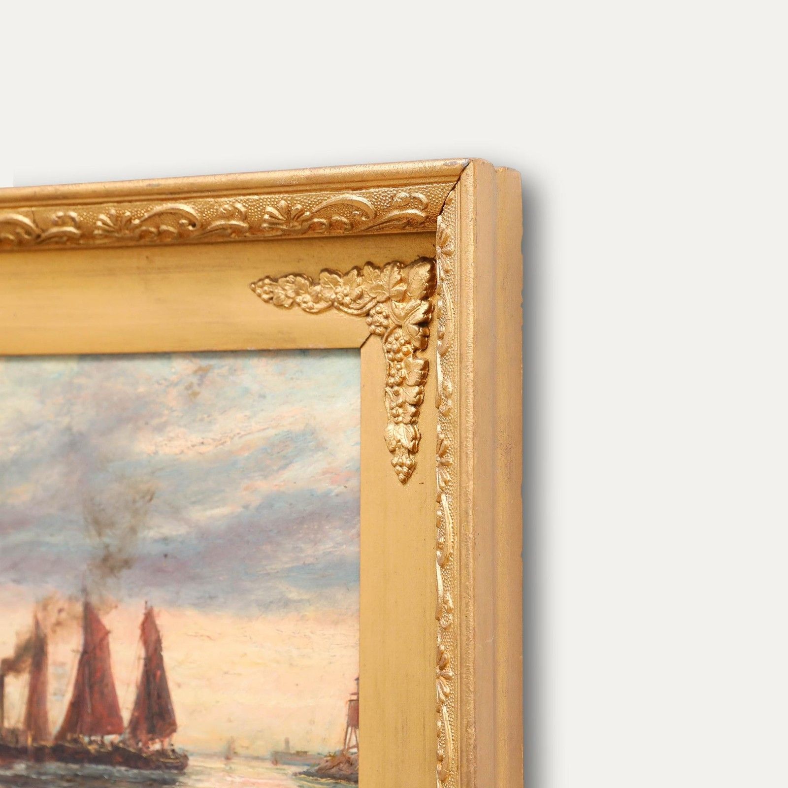Framed Late 19th Century Oil Shipping Off A Coastline photo vinterior