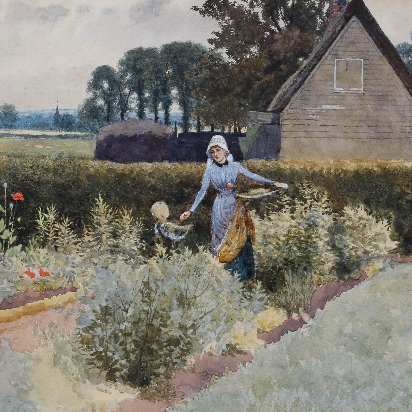 George Gordon Fraser (1859 1895) Watercolour, The Artist's Wife In The Garden photo Art