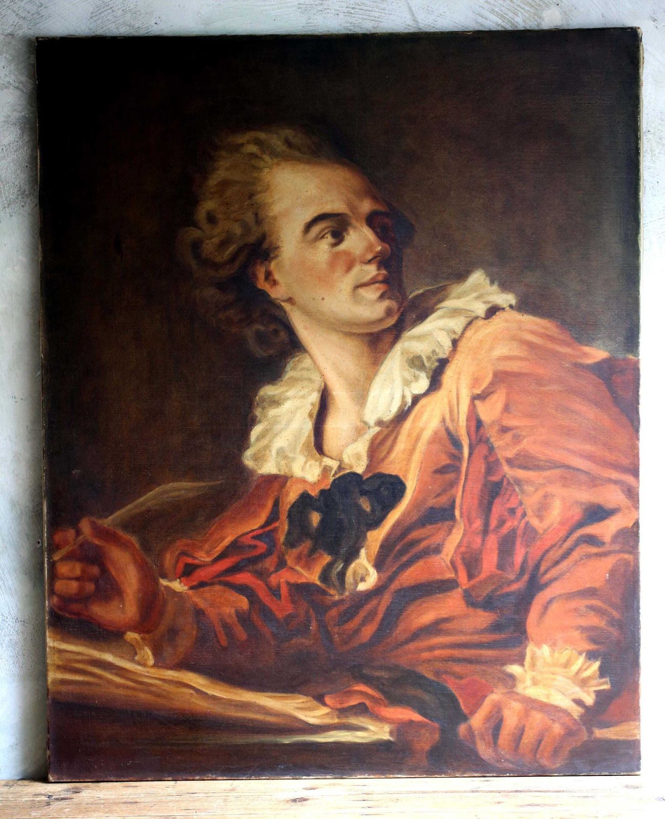 Antique French Oil Painting: Male Writer Portrait After Fragonard photo vinterior