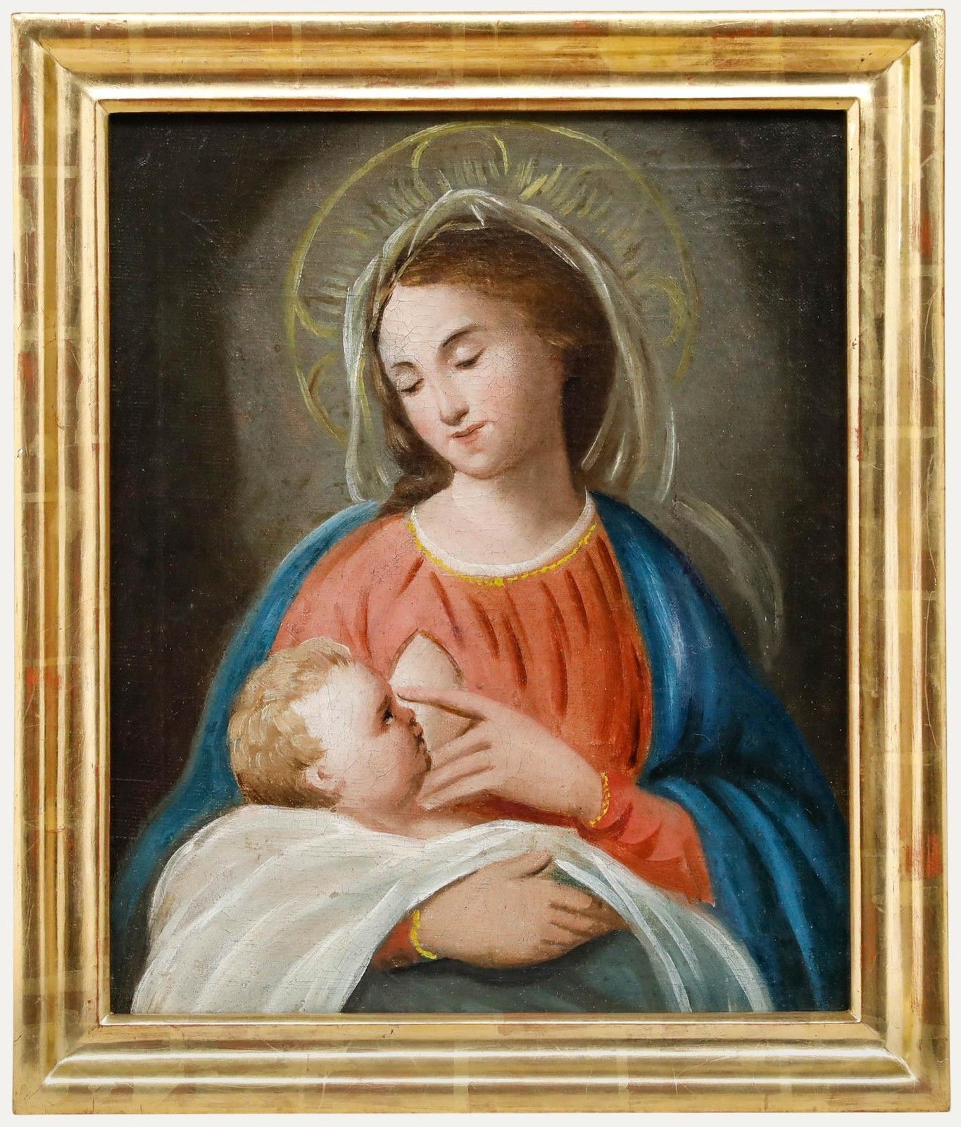 Framed German School Late 19th Century Oil Madonna & Infant Jesus