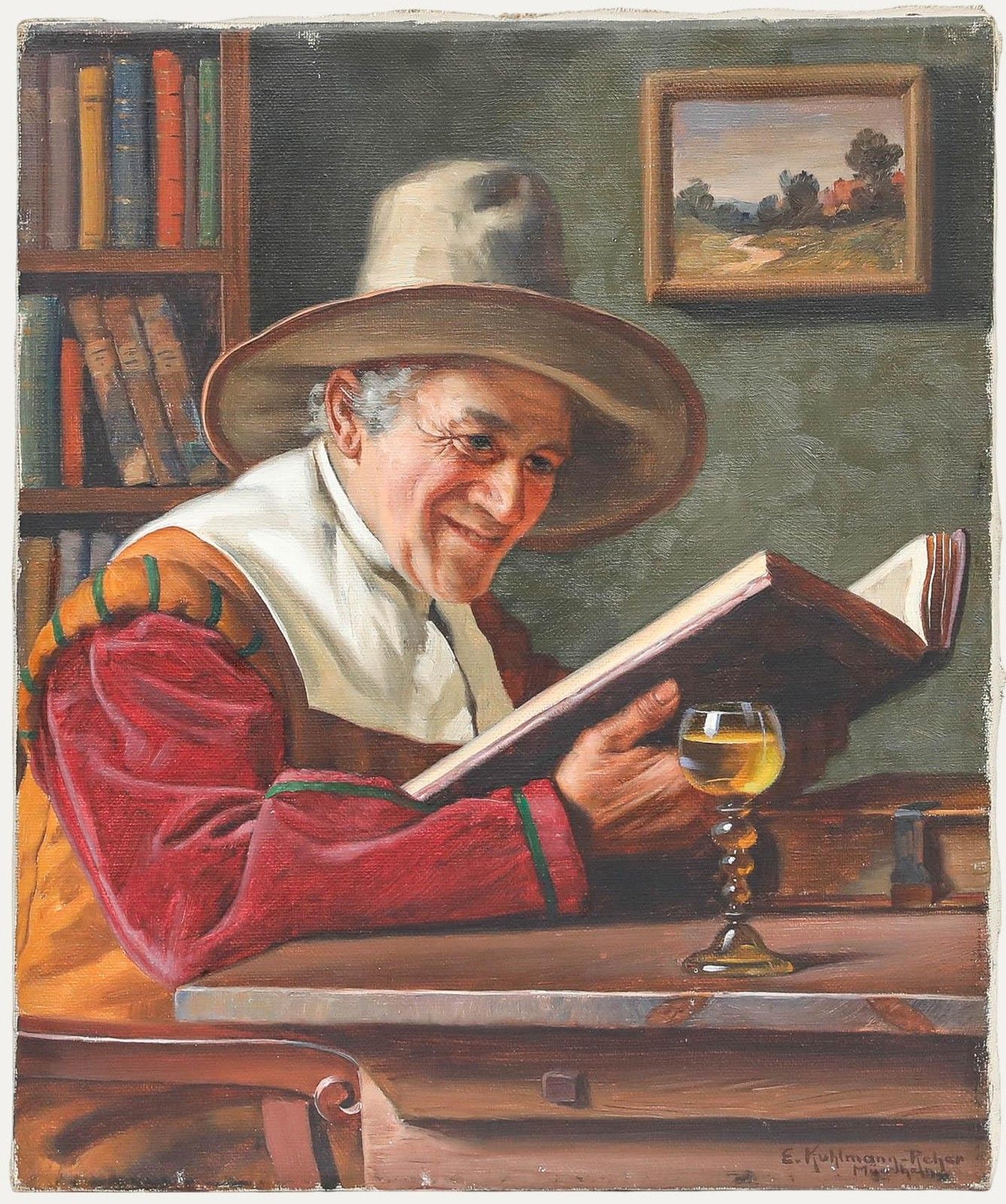 Emil Kuhlmann Reher (1886 1957) German Mid 20th Century Oil, Man With A Book