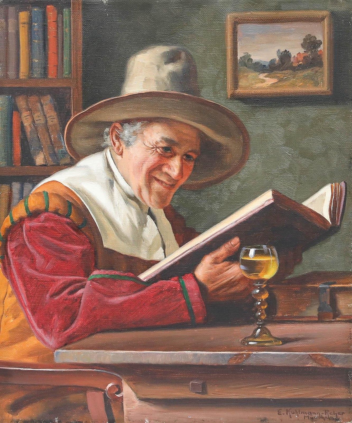 Emil Kuhlmann Reher (1886 1957) German Mid 20th Century Oil, Man With A Book photo furniture