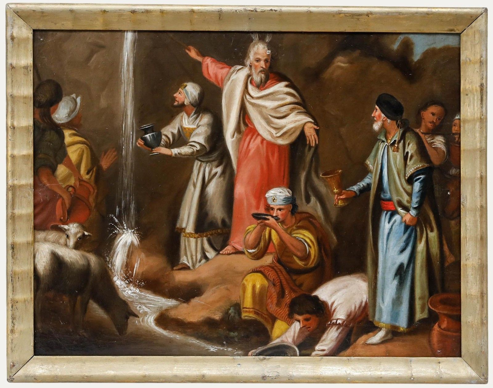 Late 19th Century Oil Moses Striking The Rock