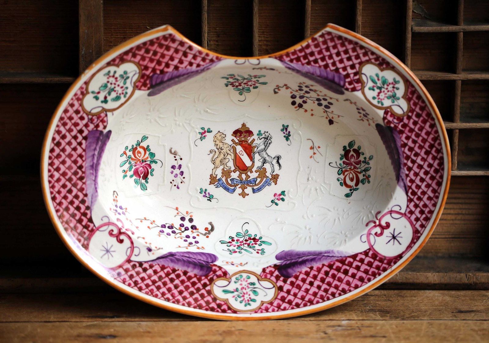 Antique Samson Shaving Dish Famille Rose French Ceramic Barbers Bowl Chinoiserie
