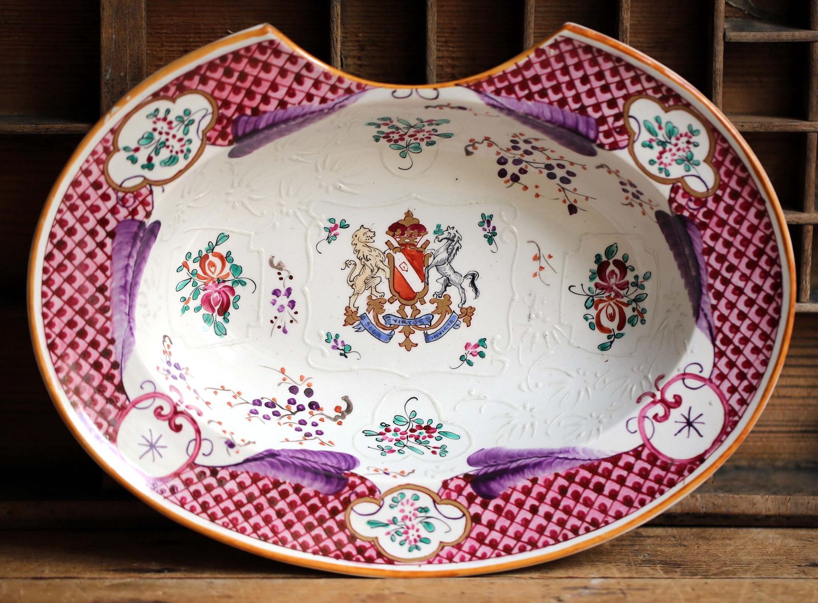 Antique Samson Shaving Dish Famille Rose French Ceramic Barbers Bowl Chinoiserie photo vintage