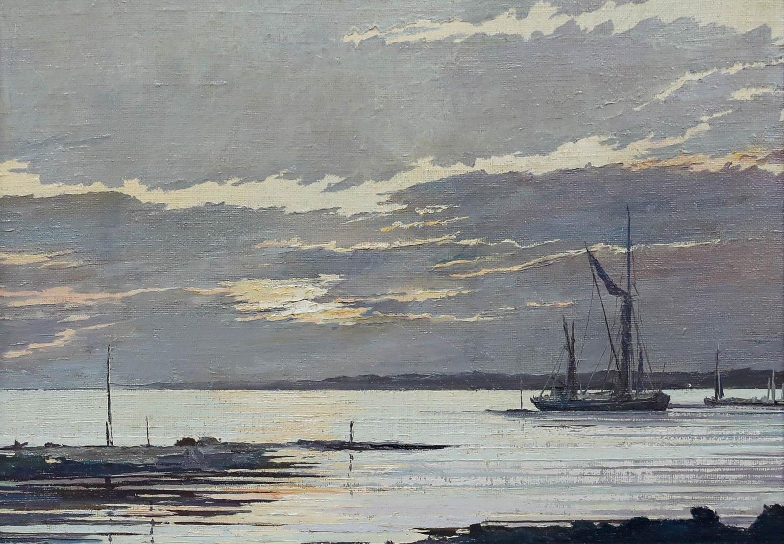 Follower Of Edward Seago Rba Arws Rws (1910 1974) Oil, Boats At Dusk photo furniture