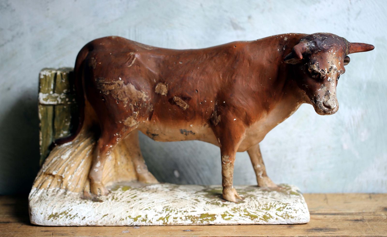 Huge Plaster Cow Large Antique Bull Statue Butcher Shop Display Figure Nativity Animal photo 532.0