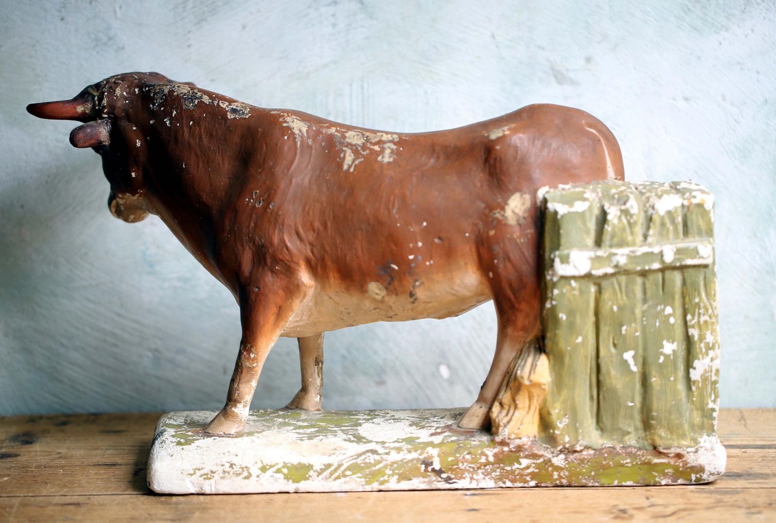 Huge Plaster Cow Large Antique Bull Statue Butcher Shop Display Figure Nativity Animal photo buy