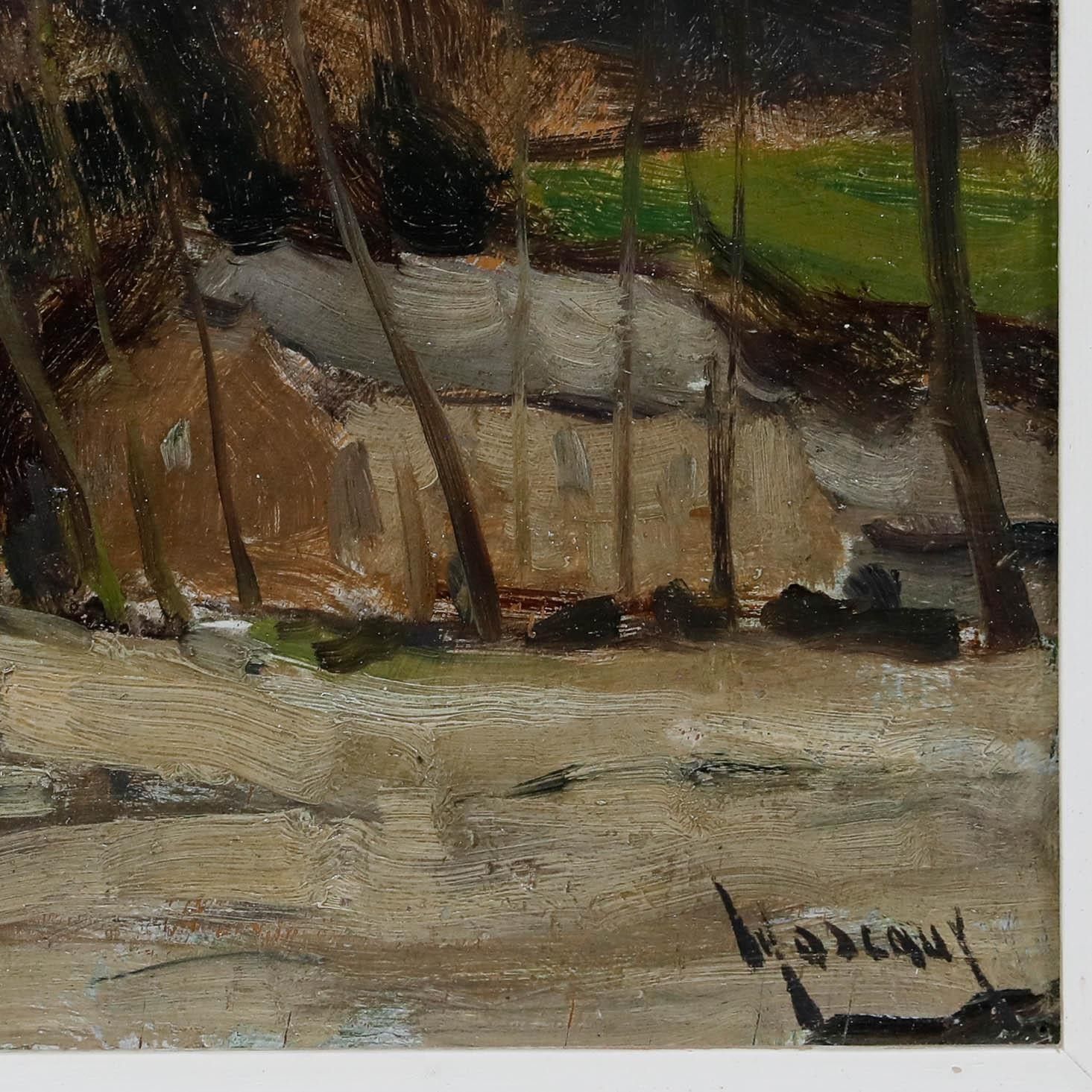 Albert Mascaux (1900 1963) Mid 20th Century Oil, Farm Scene photo vinterior