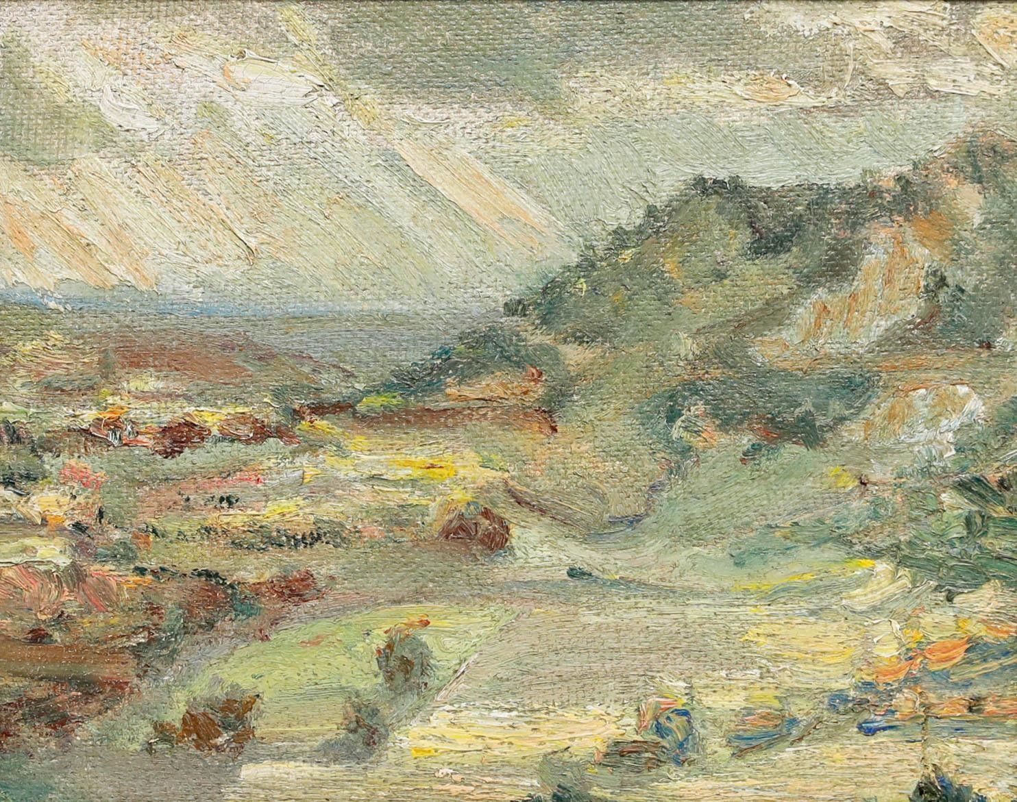 Framed Mid 20th Century Oil Mountain Landscape photo furniture
