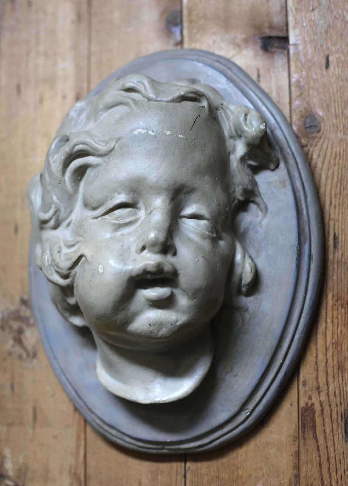 Large Antique Cherub Wall Plaque Angel Face High Relief Cupid Hanging Neoclassical Putti photo buy
