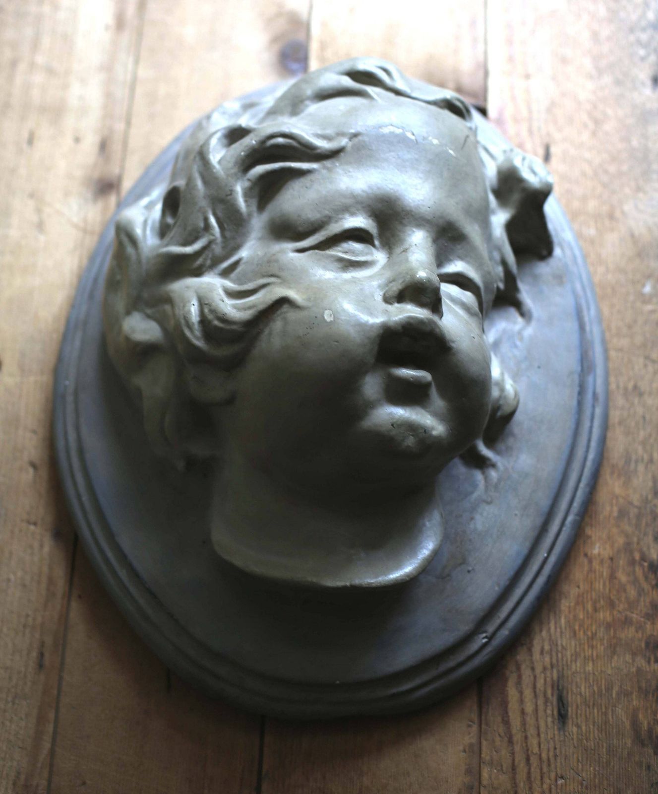 photo furniture Large Antique Cherub Wall Plaque Angel Face High Relief Cupid Hanging Neoclassical Putti