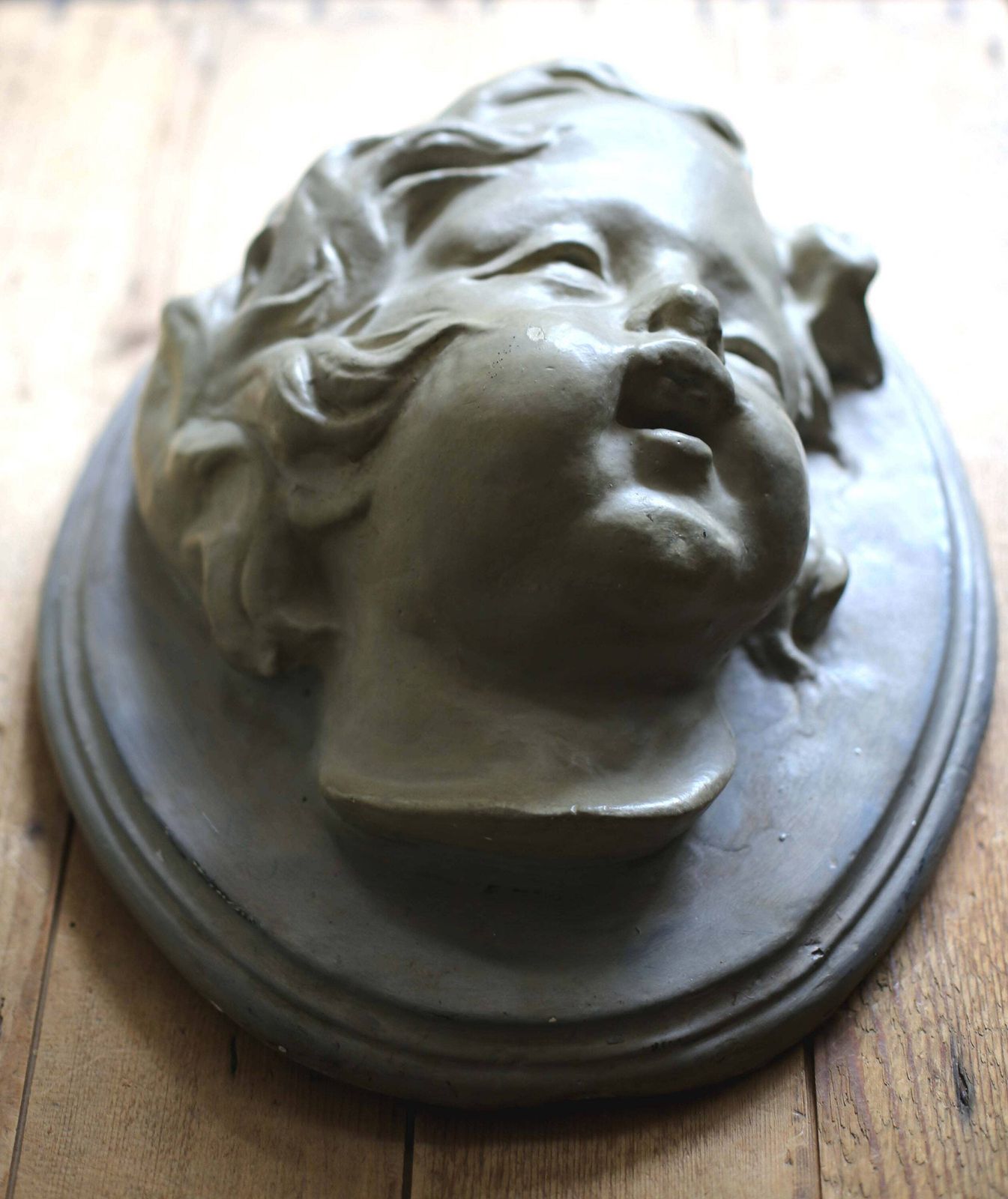 photo for sale Large Antique Cherub Wall Plaque Angel Face High Relief Cupid Hanging Neoclassical Putti