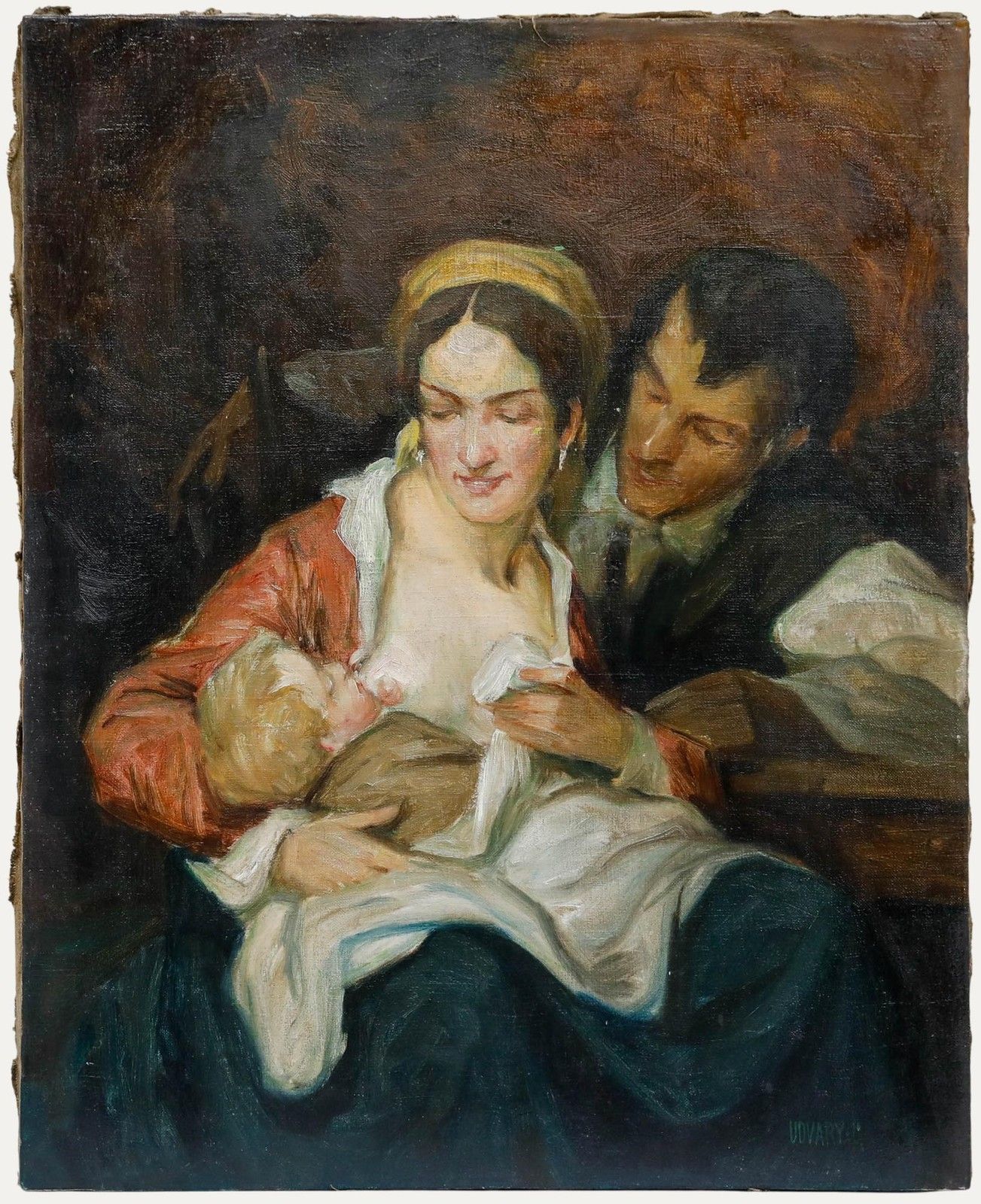 Geza Udvary (1872 1932) Early 20th Century Oil, Familial Love