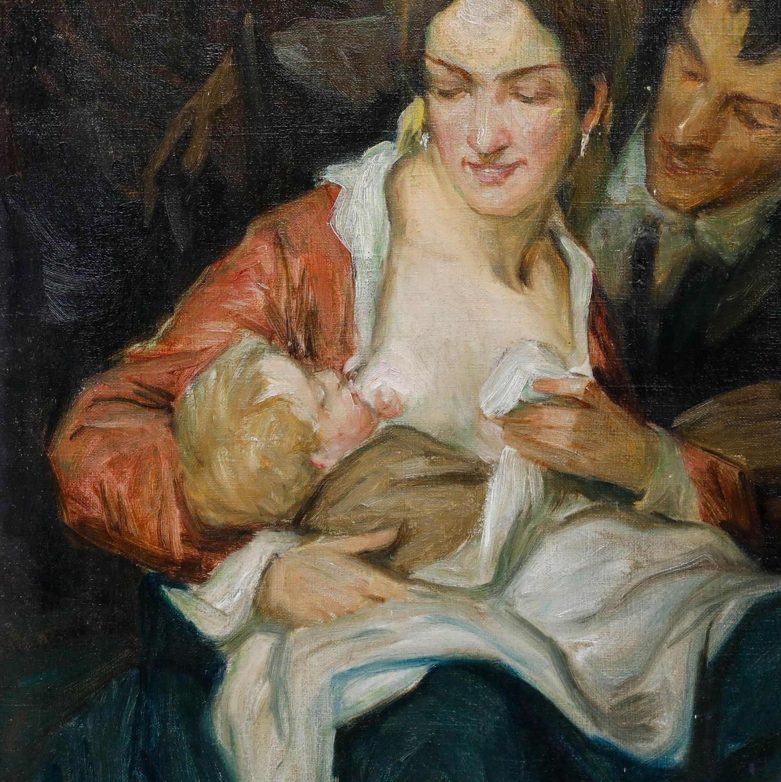 Geza Udvary (1872 1932) Early 20th Century Oil, Familial Love photo Art