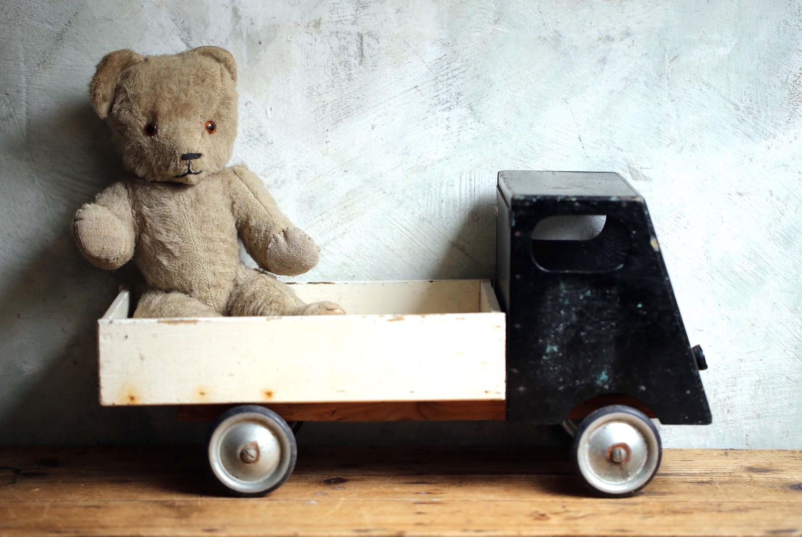 Large Vintage Toy Truck French Black & White Wooden Flatbed Van photo furniture