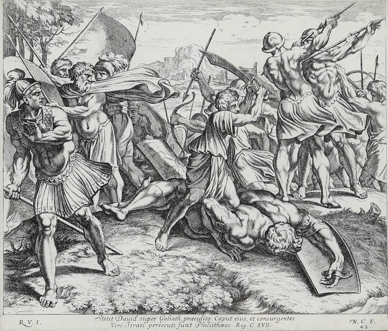 Nicolas Chaperon (1612 1656) After Raphael Engraving, David And Goliath photo furniture
