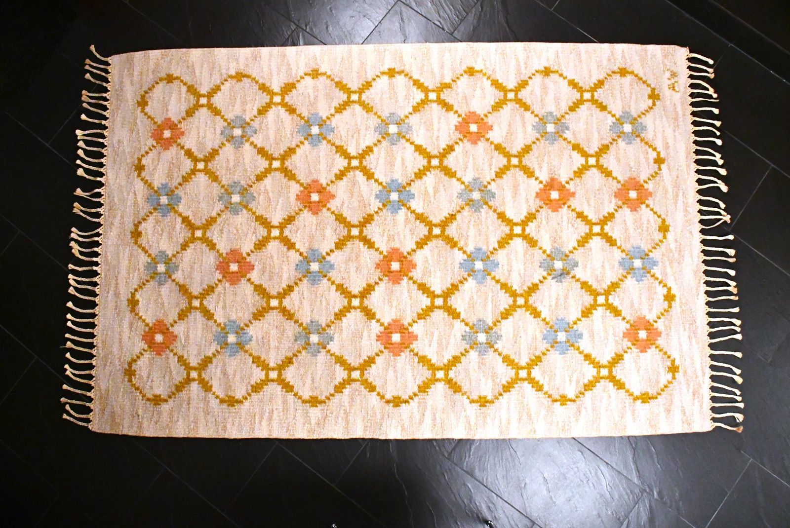 photo furniture Hand Woven Flatweave Swedish Röllakan Rug By Alice Wallebäck 1950s