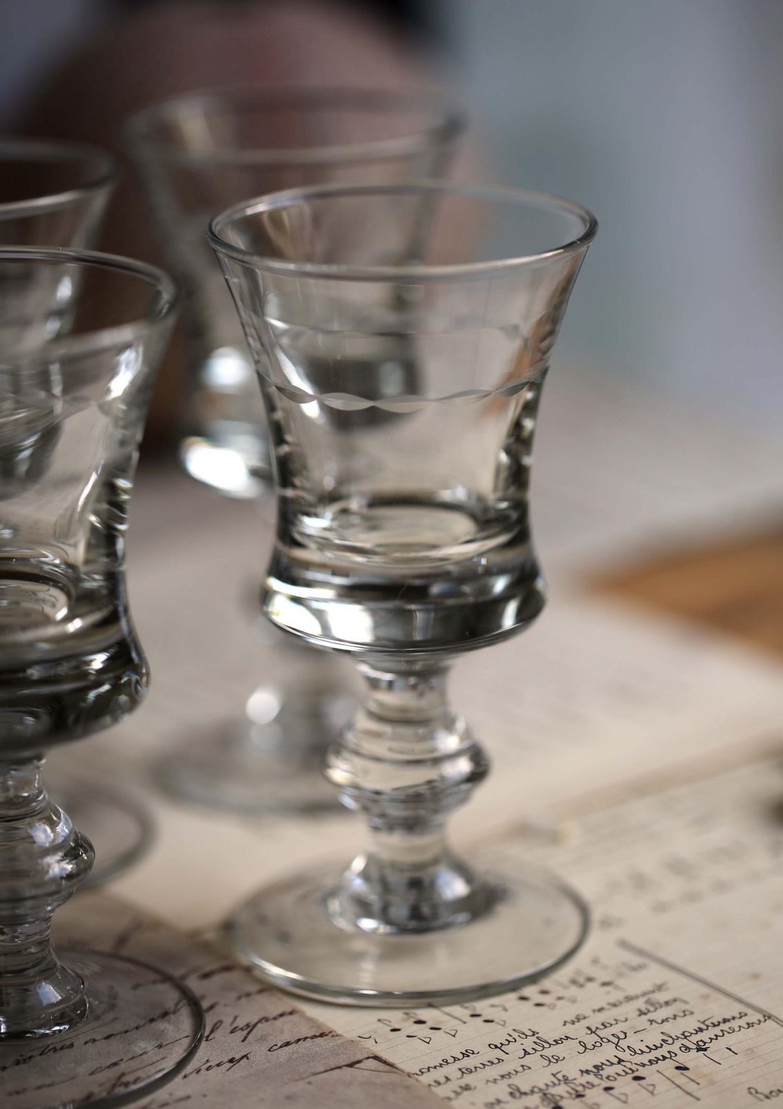 Set Of 7 Antique Glasses For Aperitif Handblown French Etched Sherry Port Glass photo Home Decor
