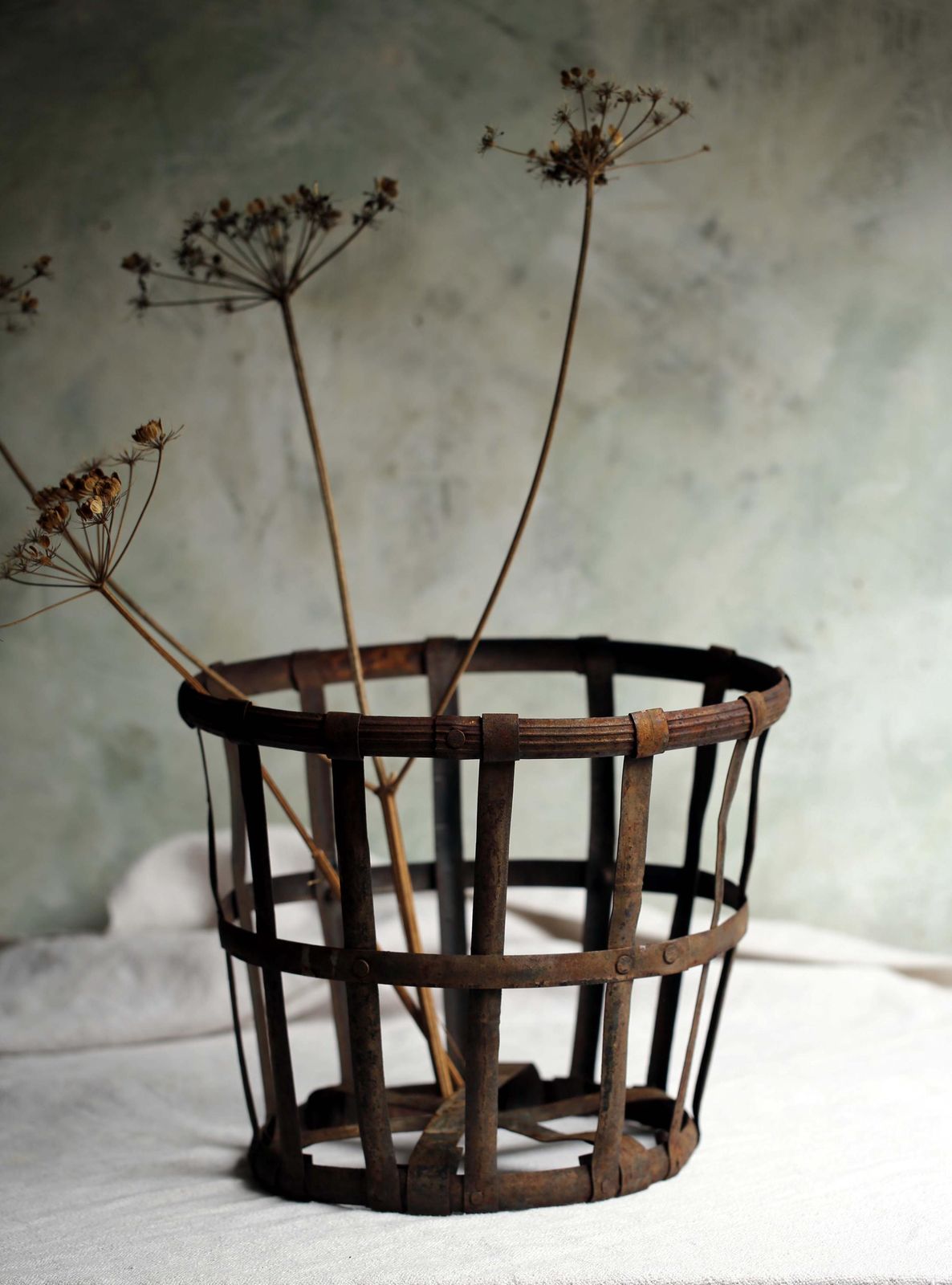 Antique French Iron Cage Demijohn Bottle Basket Large Round photo Home Decor