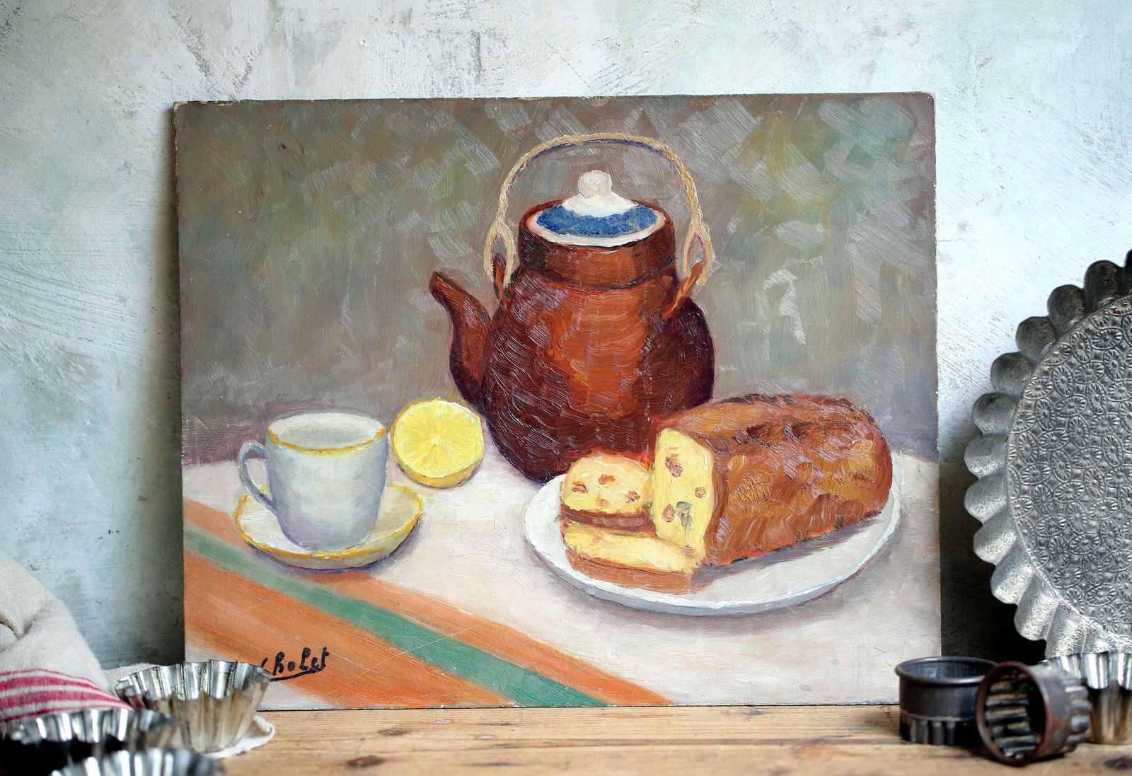 Original Impasto Oil Painting Still Life Kitchen Art Signed French Expressionism A Cholet photo 123.0
