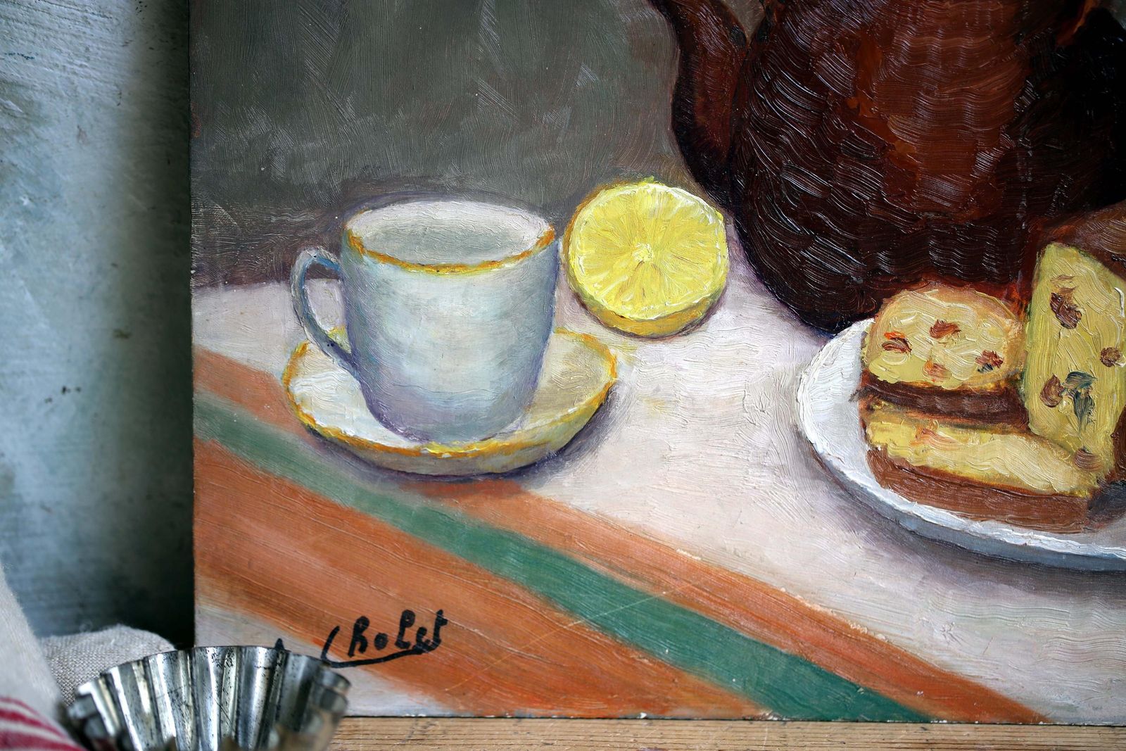 Original Impasto Oil Painting Still Life Kitchen Art Signed French Expressionism A Cholet photo vinterior