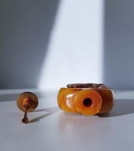 Home Decor Early 20th Cen. Chinese Soapstone Zhusha Bottle And Seal With Carved Lotus And Lily Pad Relief photo