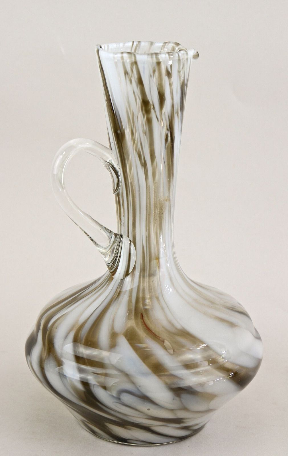 photo vinterior Pair Of Mid Century Murano Glass Vases/ Carafes, White/ Brown   Italy Ca. 1960