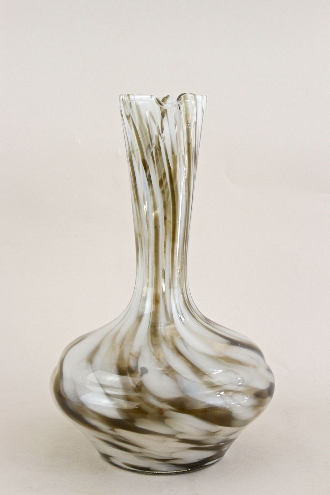 photo buy Pair Of Mid Century Murano Glass Vases/ Carafes, White/ Brown   Italy Ca. 1960