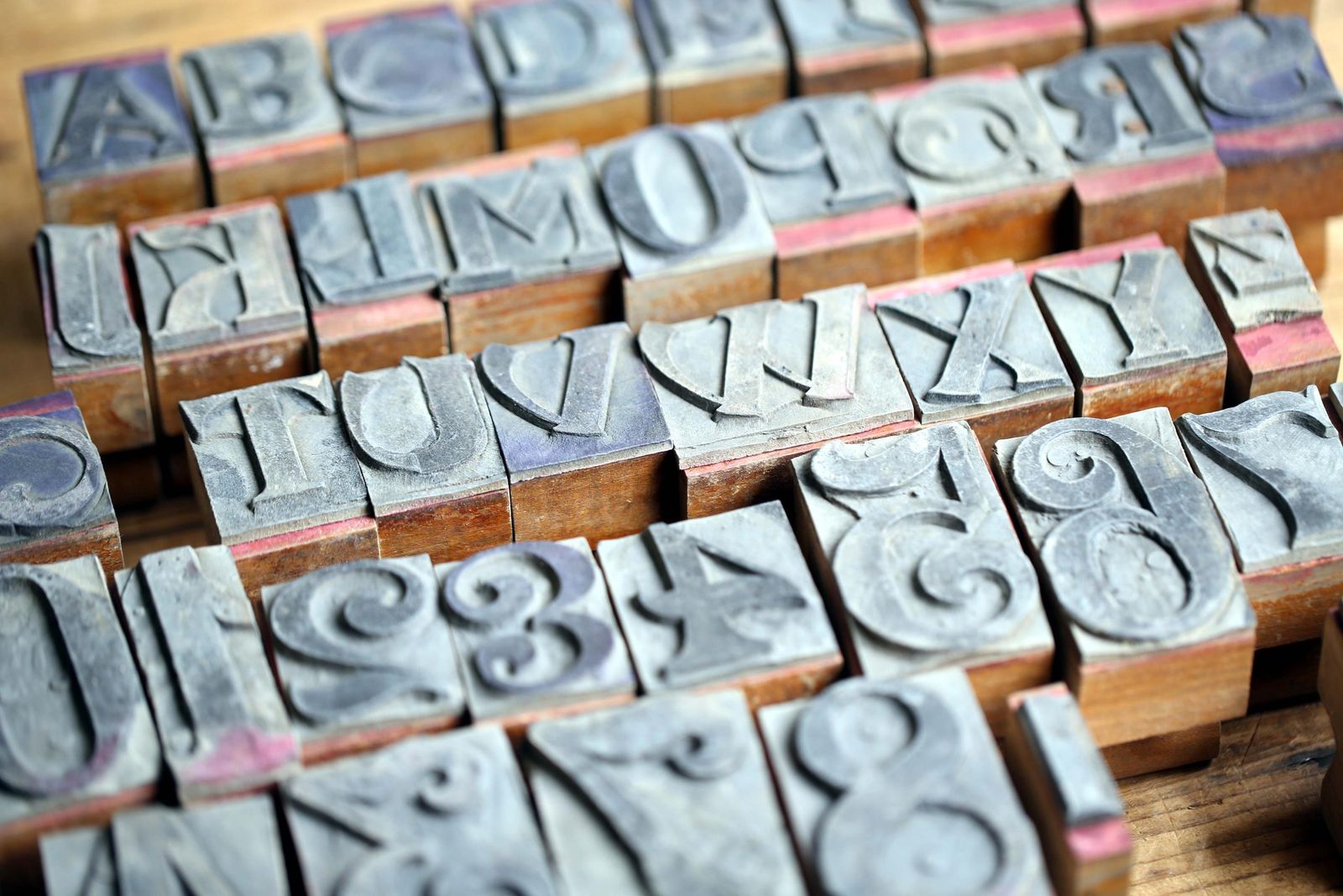 Antique French Wooden Printing Stamps: 43 Letterpress Rubber Ink Stamps In Box