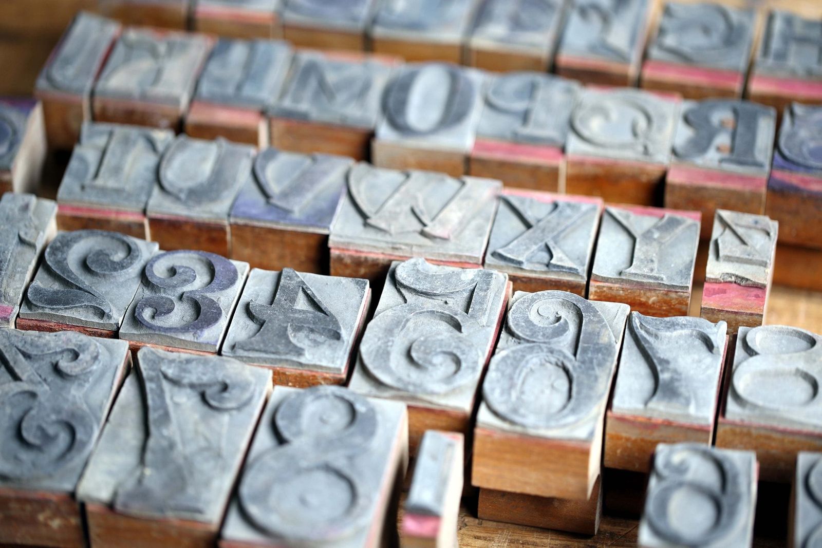 Antique French Wooden Printing Stamps: 43 Letterpress Rubber Ink Stamps In Box photo 136.0