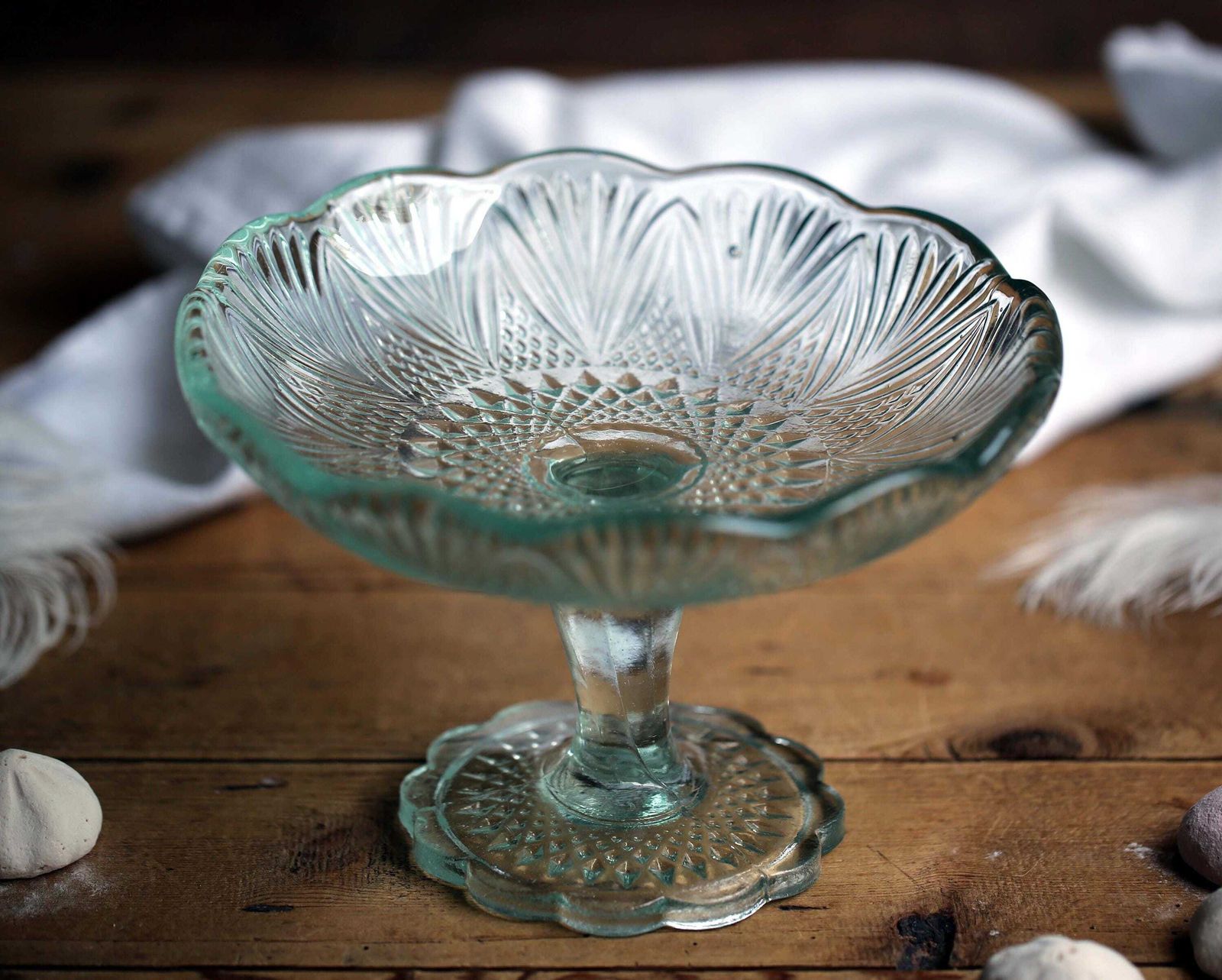 Antique French Pressed Glass Pedestal Bonbon Bowl Candy Stand Compote photo vinterior