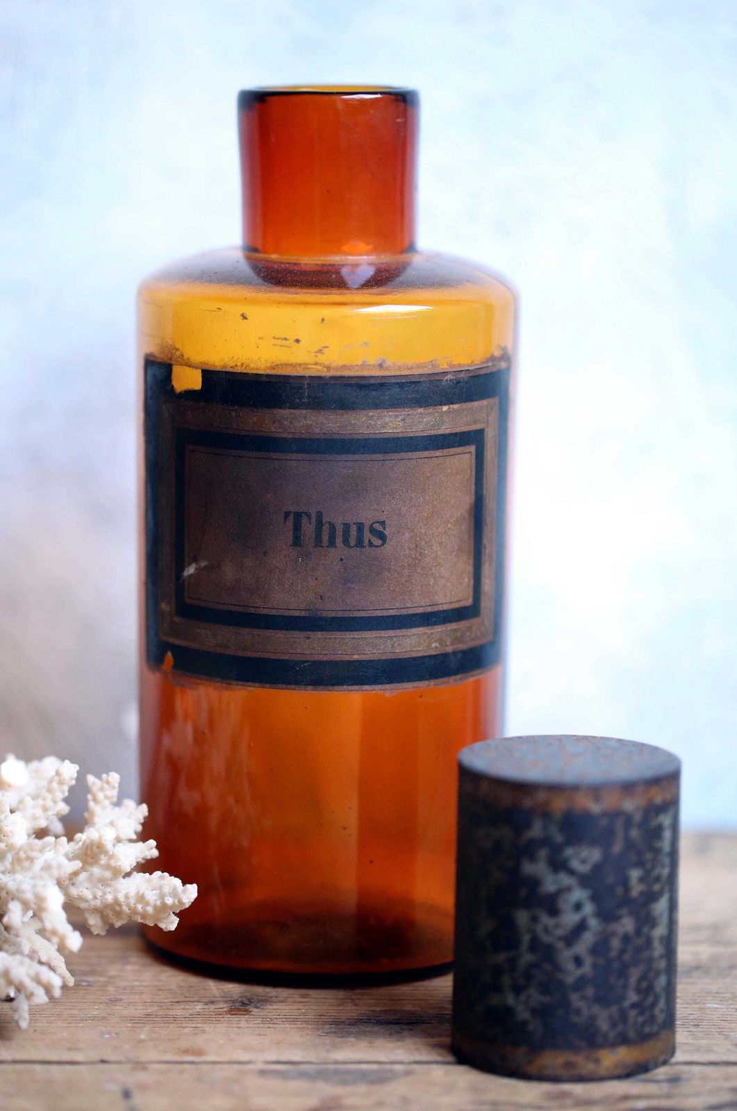 Antique French Apothecary Jar Amber Glass Medicine Storage Canister Pharmacy Bottle Thus photo for sale